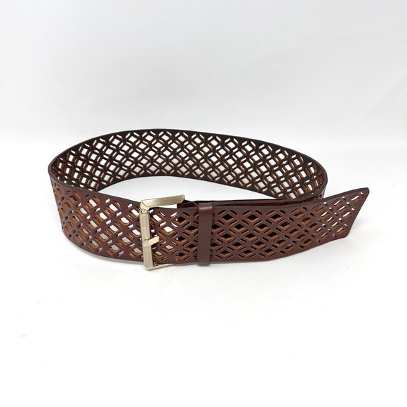 Vince Camuto Wide 2.75" Laser Cut Leather Belt Brown‎ Size M - Picture 1 of 6
